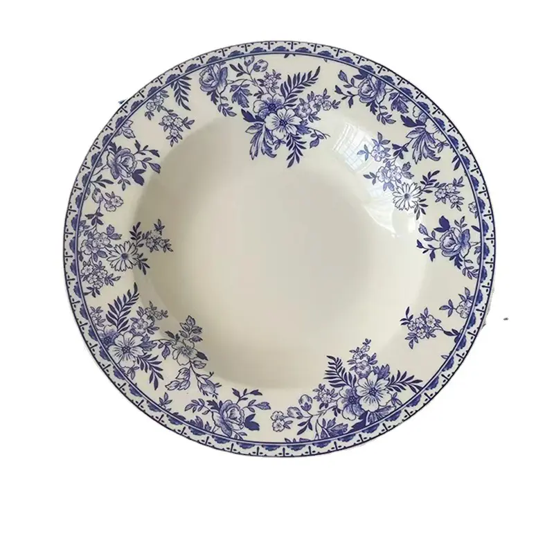 wholesale Round Asian Kitchenware Set Dinner Plates Vintage Ceramic Dish Chinese Blue And White Porcelain Plates