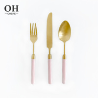 Offre Spéciale – Ensemble de Couverts Dorés pour Mariage en Acier Inoxydable 304 avec Manches en Acrylique – Style Classique (Fourchette, Cuillère, Couteau)
