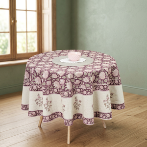 Modern Handmade Customizable 100% Cotton Printed <b>Table</b> <b>Cover</b> 45inch Floral Pink <b>White</b> Outdoor Use Washable Pastoral Style - Product Image 2