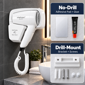 Asciugacapelli da Parete per Bagno in ABS, Asciugacapelli per Hotel con Base di Supporto, Installazione Senza Foratura - Product Image 6