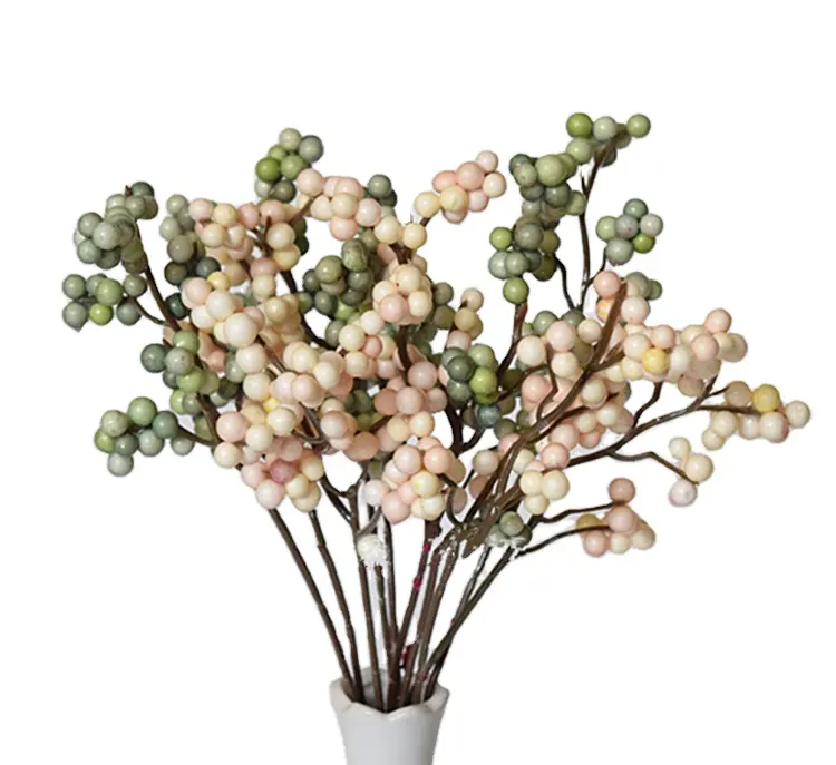 Artificial plastic berry spray with single stem foam berry branch fillers for home garden decoration
