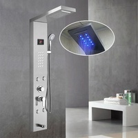 Colonne de douche murale en acier inoxydable noire avec cascade de pluie, éclairage LED, panneau de douche intelligent