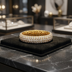 Anillo de diamantes naturales de corte redondo en oro amarillo de 18 quilates con engaste pavé para mujer, joyería de lujo para boda. - Product Image 2