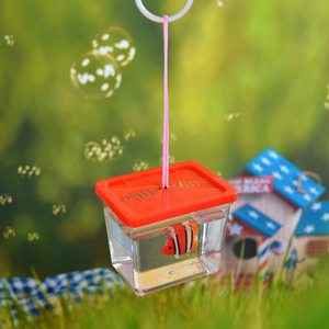 真新しい正方形プラスチック製ポータブル小型水槽ロープ付き魚の虫箱水生動物水族館アクセサリー - Product Image 2