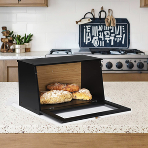 All'ingrosso banco da cucina porta cibo di bambù contenitore di pane scatola con porta in acrilico per il pane fatto in casa nero - Product Image 4