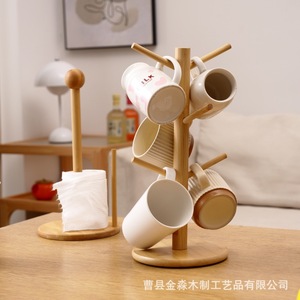 Wooden Tree Shape Cup Holder <b>Paper</b> Towel Organizer <b>Kitchen</b> Countertop Drain Rack Solid Wood Frame Multipurpose Storage Stand - Product Image 2