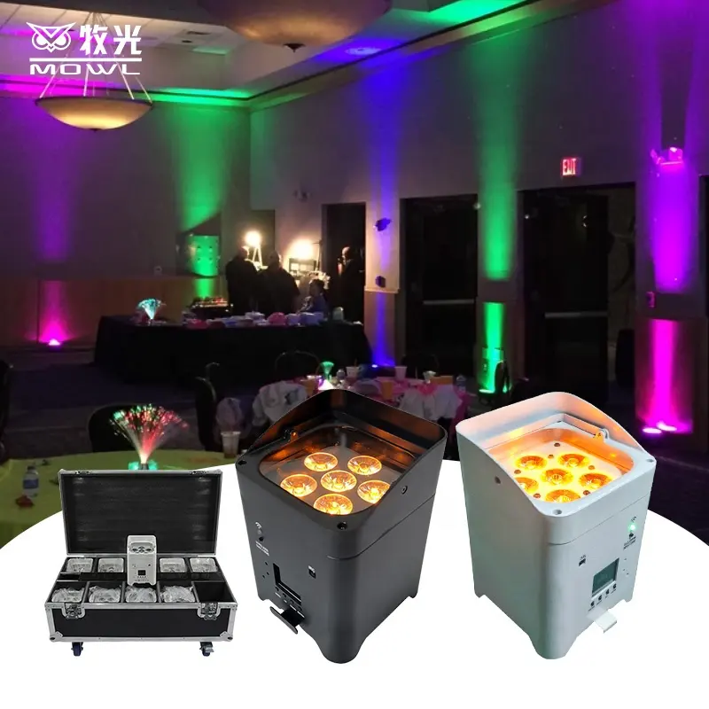 Wireless Control 6*18W RGBWA UV 6in1 Battery Uplight LED Up Light for Wedding Party