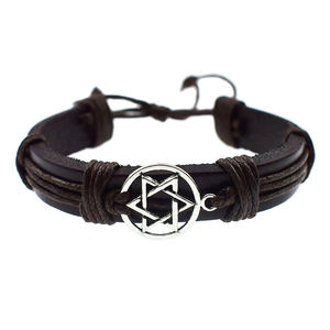 Nueva llegada de cuero genuino estrella judía <span class=keywords><strong>David</strong></span> Charm pulseras para Mujeres Hombres Vintage hexagrama brazalete joyería de moda de la suerte - Product Image 2