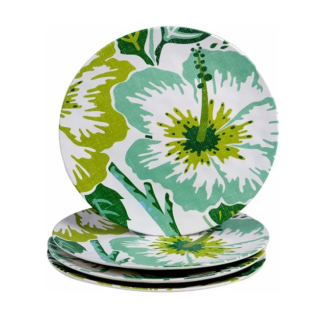 Vintage colorful Tropical Design Table Ware Flower A5 100% Melamine Shape Plastic Party Plate set