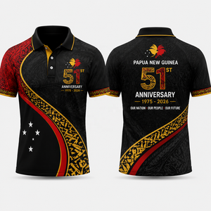 เสื้อโปโลลายวัฒนธรรมปาปัวนิวกินีแบบกำหนดเอง สำหรับฉลองครบรอบ 51 ปี  งานเฉลิมฉลองวัฒนธรรม เสื้อโปโลแบบซับลิเมชั่น - Product Image 3