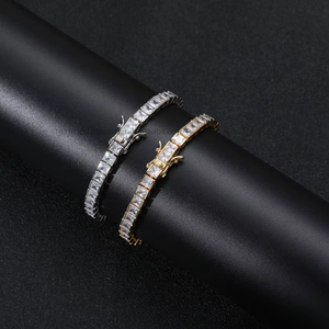 Hip-hop Jewelry Square Zirconium Single-row Tennis <b>Bracelet</b>, Hip-hop <b>Copper</b> Zircon Tennis Chain Tanjing Fashion Lijing Necklace - Product Image 5