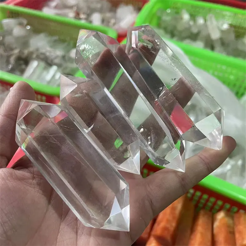 High quality crystal wand tower spiritual decor stone natural transparent clear quartz crystal terminated double point for gift