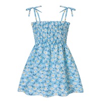 Robe Camisole Smocked à Imprimé Floral Respirant pour Fillettes, Coupe Décontractée Trapèze Longueur Genou, Idéale pour les Tenues de Vacances Estivales