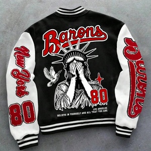 Veste de campus pour homme personnalisée, chenille, broderie 3D, imprimé vintage Y2k, col baseball, veste varsity pour homme - Product Image 2