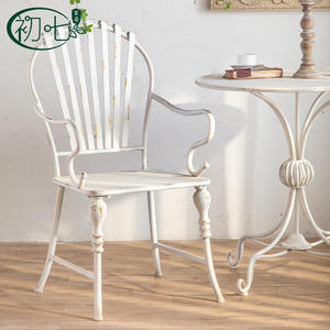 Retro Wrought Iron Garden <b>Chair</b> With Backrest Outdoor Leisure <b>Chair</b> For <b>Balcony</b> And Patio Use White Distressed Finish - Product Image 2