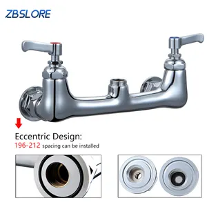 Modern Style Professional Rotatable Commercial Chrome Polished Pull Out Sprayer Spring Wall Mount Dual Handle Kitchen Faucet