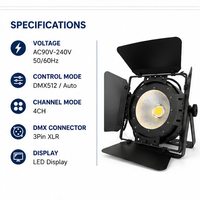 Projecteur PAR LED COB 100W 200W CRI Ra90 3200K-5600K CCT avec volets, DMX512 4 canaux, IP20, sans scintillement, dimmable, 9000 Lumens, éclairage de scène