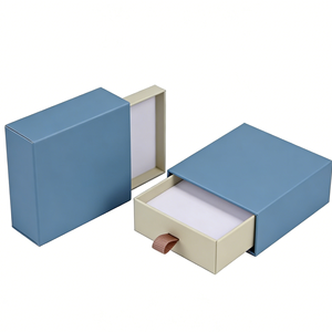 Custom Printed Luxury Blue Rigid Drawer <b>Box</b> with Ribbon Pull Handle Manufacturer Vietnam FSC Certified Jewelry <b>Box</b> Supplier - Product Image 1