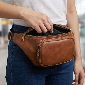 공장 맞춤형 트렌디 브라운 비건 가죽 크로스바디 카메라 렌즈 파니 팩 힙 팩 조절 가능한 카메라 웨이스트 체스트 포토 백 - Product Image 1