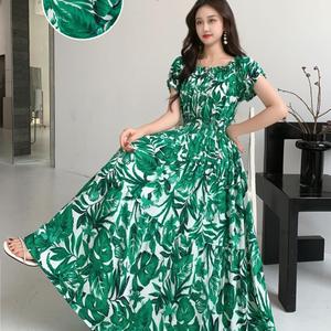 Abiti da donna estivi coreani con spalle scoperte a <span class=keywords><strong>maniche</strong></span> corte con stampa floreale ampio abito lungo Casual da donna - Product Image 5