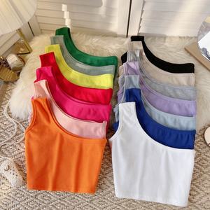 Una spalla Crop Top <span class=keywords><strong>donna</strong></span> <span class=keywords><strong>canotta</strong></span> <span class=keywords><strong>a</strong></span> coste Sexy Tube Basic White Plain Tank Top - Product Image 1