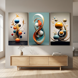 3pcs Modern Abstract Metal Wall Art Three-Dimensional Geometric Spheres Wood <b>Frame</b> Minimalist Medieval Portrait <b>Prints</b> - Product Image 3