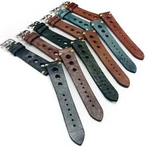 Großhandel italienisches PUEBLO Vollkorn-Kälbchenleder Handstiche Rennuhrband Reißholz Olivenfarbe für Omega-Uhrband