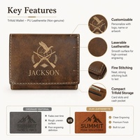 Dompet Lipat Tiga Kulit Rustic/Emas Berkualitas Tinggi 4" X 3" Dipotong dengan Mesin Ukir Laser