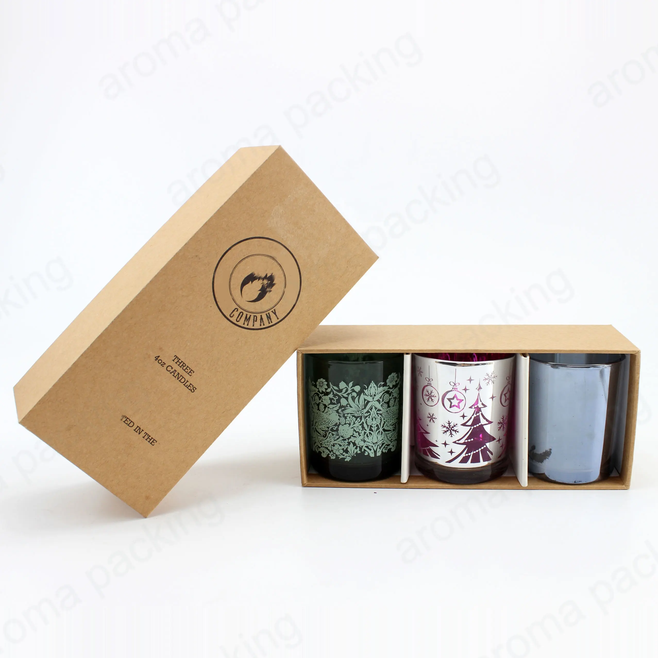 Custom Logo Printed Brown Kraft Paper 3個Tealight Glass Candle Jar Set Packaging Box