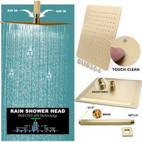 Ensemble de douche thermostatique LED de luxe doré, mural, en laiton, avec pommeau de douche pluie et jets de massage, affichage de la température, haute pression, design moderne