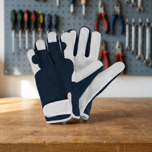 Gants de travail antidérapants en cuir PU JNA GROUP avec poignet élastique, bleu et blanc, usage général, sécurité, épaisseur 4 mil, 10 pouces, sans latex - Product Image 3