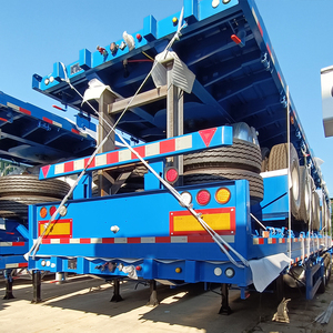 Tempat tidur datar kustom 2 3 4 as roda 40 kaki 45 kaki baja Semi Trailer 12r22,5 ban 40 kaki wadah pengiriman datar untuk buridi - Product Image 6