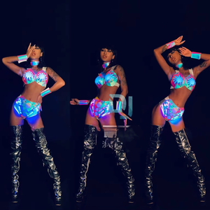 Set da ballo per donna adulta per discoteca e palcoscenico, con LED, ispirato al futurismo tecnologico, 100% poliestere, per ballo con strobo ad alta intensità - Product Image 5