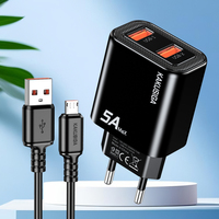 KAKUSIGA Promo Panas 2x Pengisi Daya & Adaptor Ponsel USB Model Pribadi Pengisi Daya Dinding EU Dengan Kabel Micro 1m