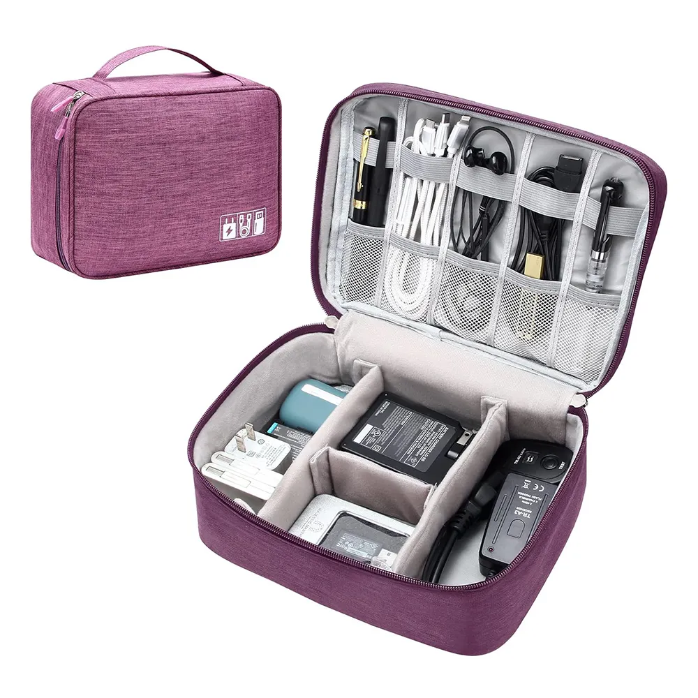 Cihaz ve kablo organizasyonu için katlanabilir kumaş çanta ile seyahat çantası seti elektronik organizatör