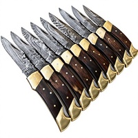 Couteau pliant en acier Damas de haute qualité avec manche en corne de mouton, lame à pointe de lance, verrouillage arrière, 58 HRC, pour le camping et les activités de plein air