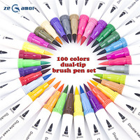 Ensemble de 24 marqueurs artistiques Zeamor à double pointe, stylos surligneurs à encre colorée, pour calligraphie, journalisation, planification, pointe fine, stylo pinceau double face