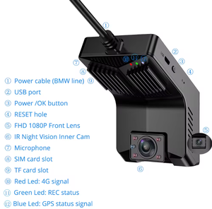T2 4G WIFI GPS Car <strong>Dashcam</strong> 2k Dual Lens Cmsv6 JT808 Gps Wifi Remote Control Front and Inside Taxi DVR Real Time View Tracking - Product Image 4