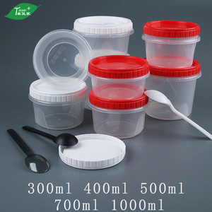 Boîtes à emporter en plastique jetables avec couvercles rouges et blancs, anti-fuite, transparentes, pour soupes et desserts. - Product Image 3
