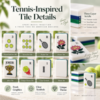 Ensemble de Mahjong Américain Thème Tennis Personnalisé en Gros, 154 Tuiles, 3 Couches, en Acrylique, avec Raquette, Balle et Joker, Cadeau Brunch