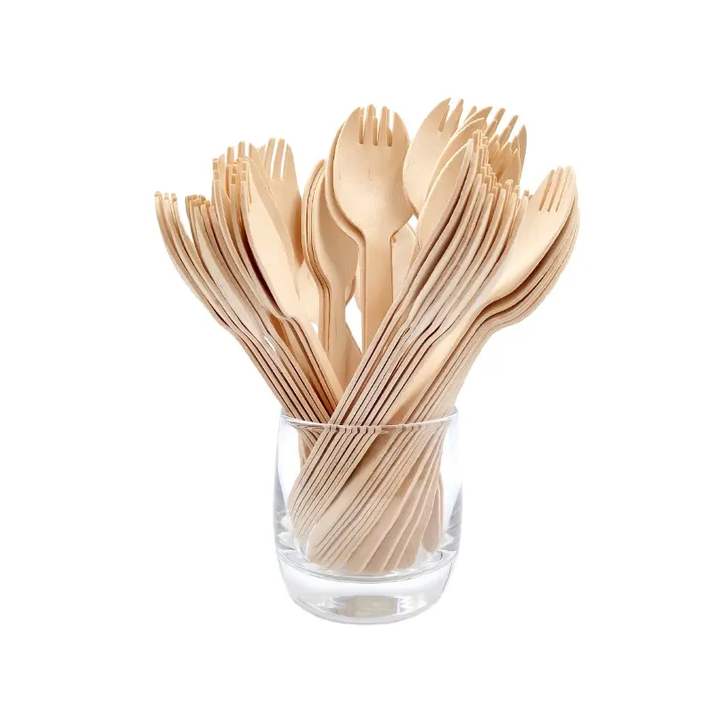 100% Natural Green Moq Low Tableware Factory Directly Supply Disposable Wooden Cutlery set for Food