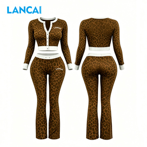 Lancai Custom Nylon <b>Tracksuits</b> for Women Cheetah Print Yoga Jacket Leggings Streetwear Workout Sets Women's Summer Clothes - Product Image 2