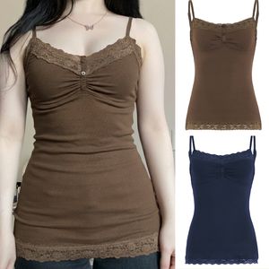 Camiseta de Verano para Mujer, Tejido Elástico de Spandex/Poliéster, Ajuste Delgado, Casual, con Ribete de Encaje, Tirantes Ajustables, Transpirable, Ecológica, Color Sólido, de Fábrica - Product Image 1