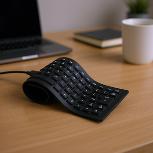 Teclado USB Flexible Enrollable de Silicona con Soporte para Muñeca para Tablet, Diseño de Membrana Mini Resistente a Derrames, Negro - Product Image 2