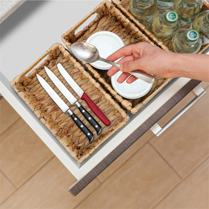 Small <strong>10</strong> Inch Woven Rectangle Water Hyacinth Rattan <strong>Storage</strong> <strong>Baskets</strong> Wicker Pantry <strong>Baskets</strong> - Product Image 6