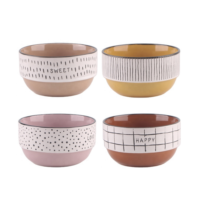 Wholesale cheap white 5.5 inch silk screen printing logo with gold rim Stackable ceramic soup bowl ramen bowl ceramic