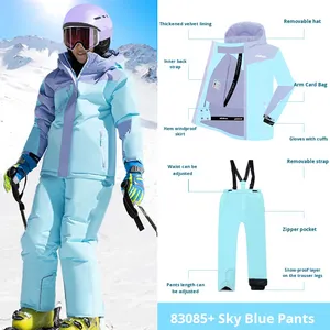 Conjunto de Dos Piezas de Chaqueta Cortavientos con Capucha Estampada para Niños y Niñas, <span class=keywords><strong>Traje</strong></span> de Esquí con Forro Polar, Grueso, Resistente al Viento, Impermeable y Transpirable - Product Image 6