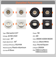 Projecteur de plafond LED 3CCT AC100-240V interrupteur à cadran 7W 3CCT Change IP20 réglable à 90 degrés PP + PS Material for Home