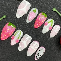 Uñas Postizas de Lujo Brillantes Cortas Tipo Ataúd Hechas a Mano de Alta Calidad, Estilo Personalizado 3D Reutilizables, Venta Caliente, Uñas a Presión al por Mayor para Manicura