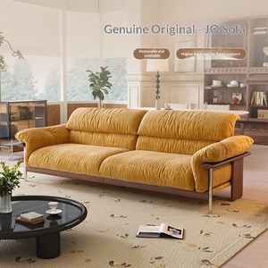 Mid-century retro fabric <b>sofa</b> with walnut wood frame, high backrest, full washable chenille cover for <b>small</b> living spaces - Product Image 2